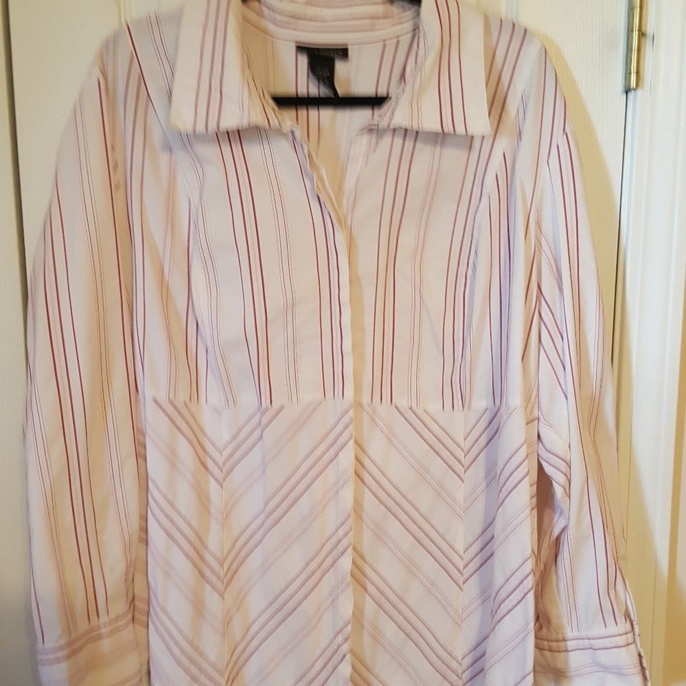 White with maroon pinstripe shirt